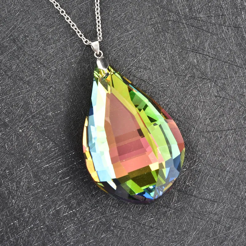 Glas Anhänger mit Kette, Grün Tropfen, Edelstahl ca. 240.00 ct
