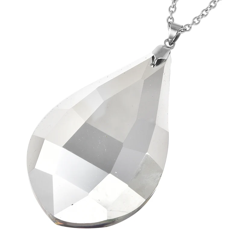 Glas Anhänger mit Kette, Grün Tropfen, Edelstahl ca. 240.00 ct
