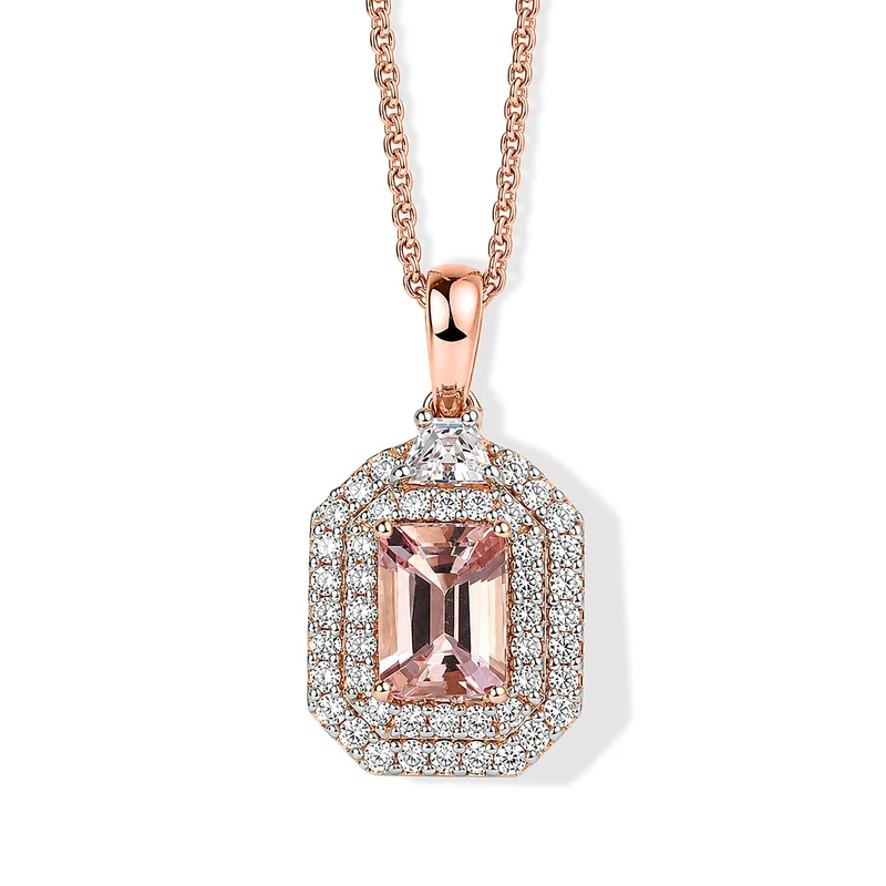 D'Joy AA Rosa Morganit, Moissanit Schmuckset (10-15 Werktage Lieferzeit) ca. 45 cm 925 Silber 750 Roségold vermeil ca. 1,43 ct.