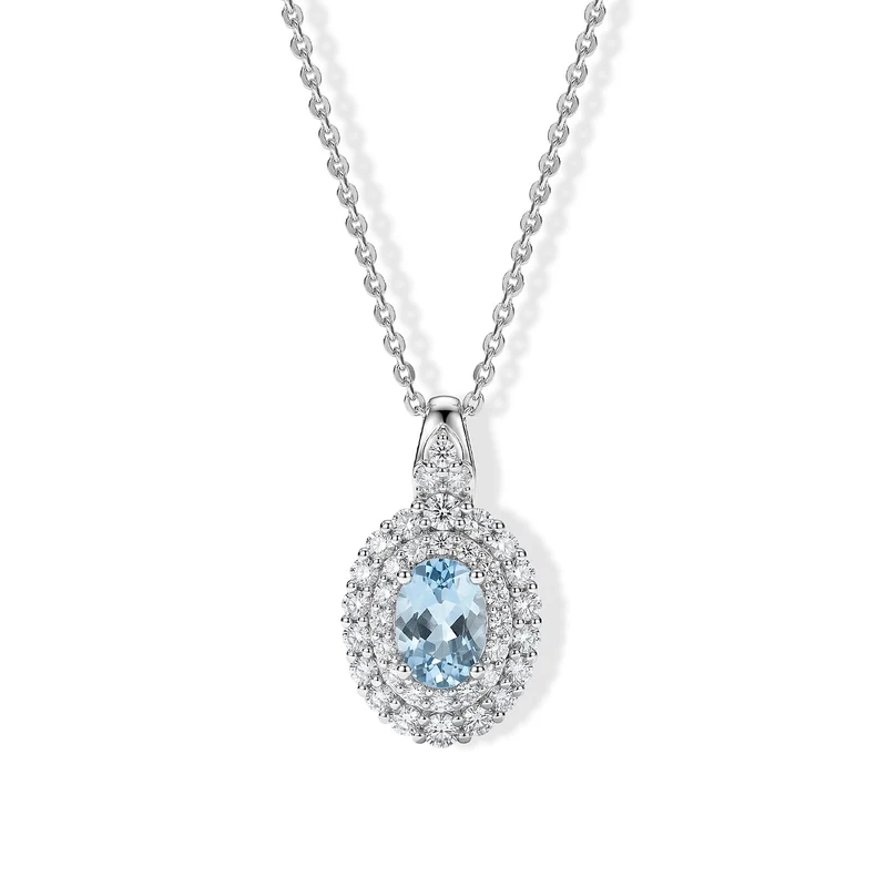 D'Joy AA Santamaria Aquamarin, Moissanit Schmuckset (10-15 Werktage Lieferzeit) ca. 45 cm 925 Silber Rhodiniert ca. 1,64 ct.
