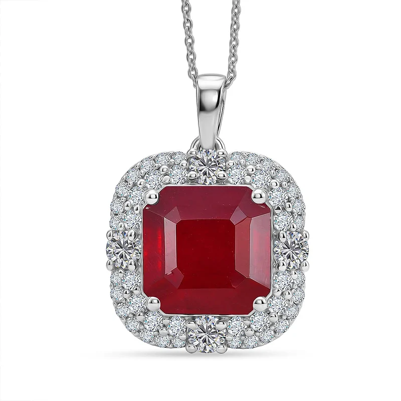 D'Joy AA Niassa Rubin, Moissanit Schmuckset (10-15 Werktage Lieferzeit) ca. 50 cm 925 Silber Rhodiniert ca. 11,94 ct.