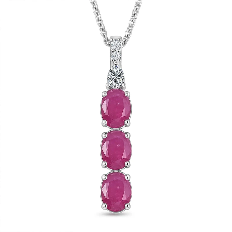 D'Joy AA Burmesischer Rubin, Moissanit Schmuckset ca. 50 cm 925 Silber Rhodiniert ca. 3,50 ct. (9-14 Werktage Lieferzeit)