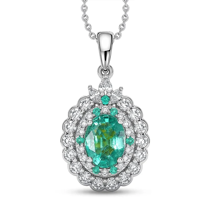 D'Joy AA Kagem AGI zertifiziert Sambischer Smaragd, Moissanit Schmuckset (10-15 Werktage Lieferzeit) ca. 45 cm 925 Silber Rhodiniert ca. 1,85 ct.