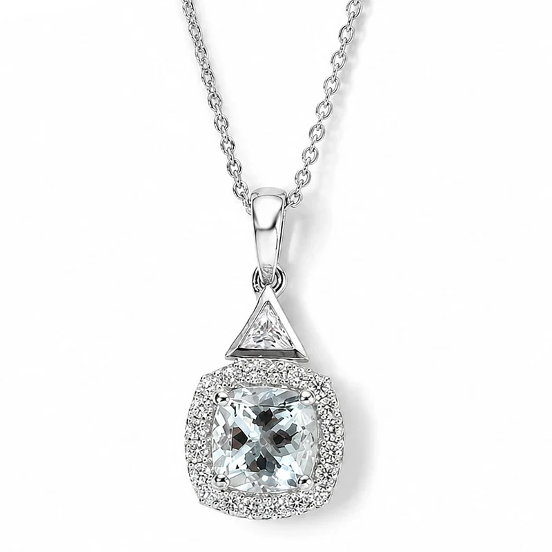 D'Joy AA Aquamarin, Moissanit Schmuckset (10-15 Werktage Lieferzeit) ca. 45 cm 925 Silber Rhodiniert ca. 1,53 ct.