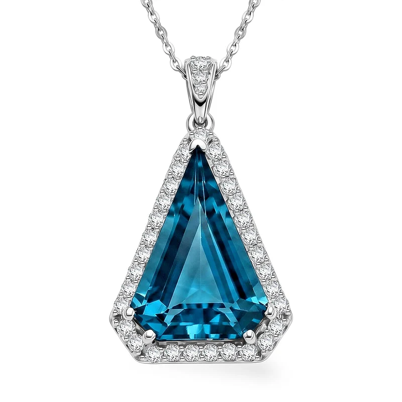 D'Joy AA London Blau Topas,AGI-zertifiziert Moissanit Schmuckset (10-15 Werktage Lieferzeit) ca. 50 cm 925 Silber Rhodiniert ca. 9.57 ct