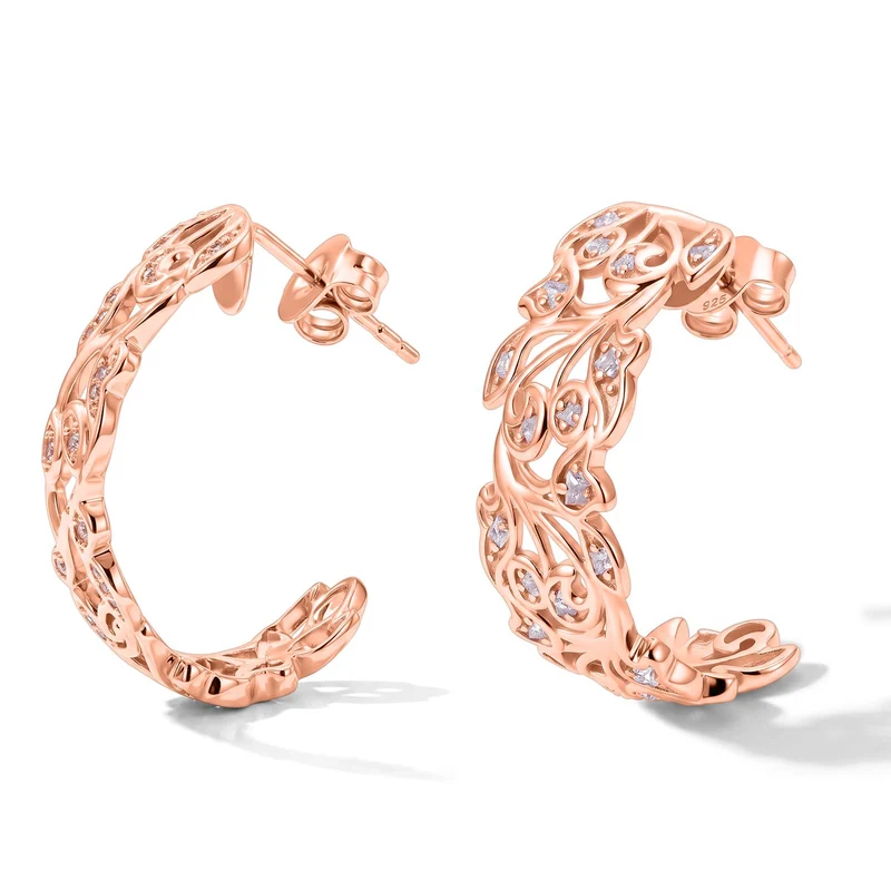 D'Joy Rosa Diamant Ohrringe, 925 Silber 750 Roségold Vermeil - 0,24 ct.
