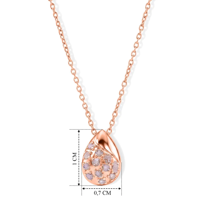 D'Joy natürliche Rosa Diamant Anhänger mit 45+5cm Kette, 925 Silber 750 Roségold Vermeil - 0,10 ct.