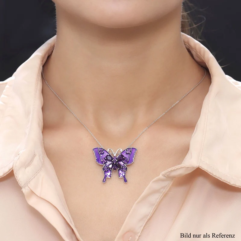 GP Italienische Garten Kollektion - Afrikanischer Amethyst und Saphir-Anhänger mit Kette, ca. 50 cm, 925 Silber platiniert ca. 1.92 ct