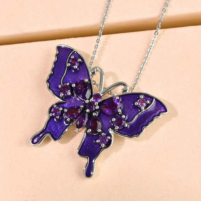 GP Italienische Garten Kollektion - Afrikanischer Amethyst und Saphir-Anhänger mit Kette, ca. 50 cm, 925 Silber platiniert ca. 1.92 ct