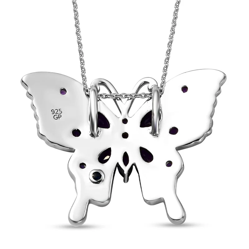 GP Italienische Garten Kollektion - Afrikanischer Amethyst und Saphir-Anhänger mit Kette, ca. 50 cm, 925 Silber platiniert ca. 1.92 ct
