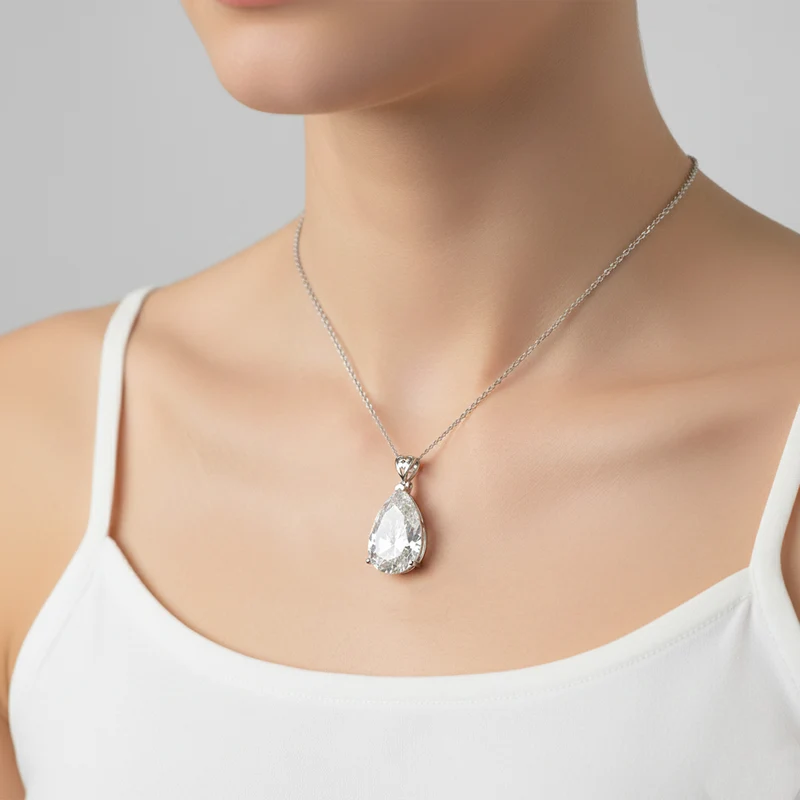 D'Joy Moissanit Anhänger mit Kette, ca. 50 cm 925 Silber rhodiniert ca. 30.11 ct