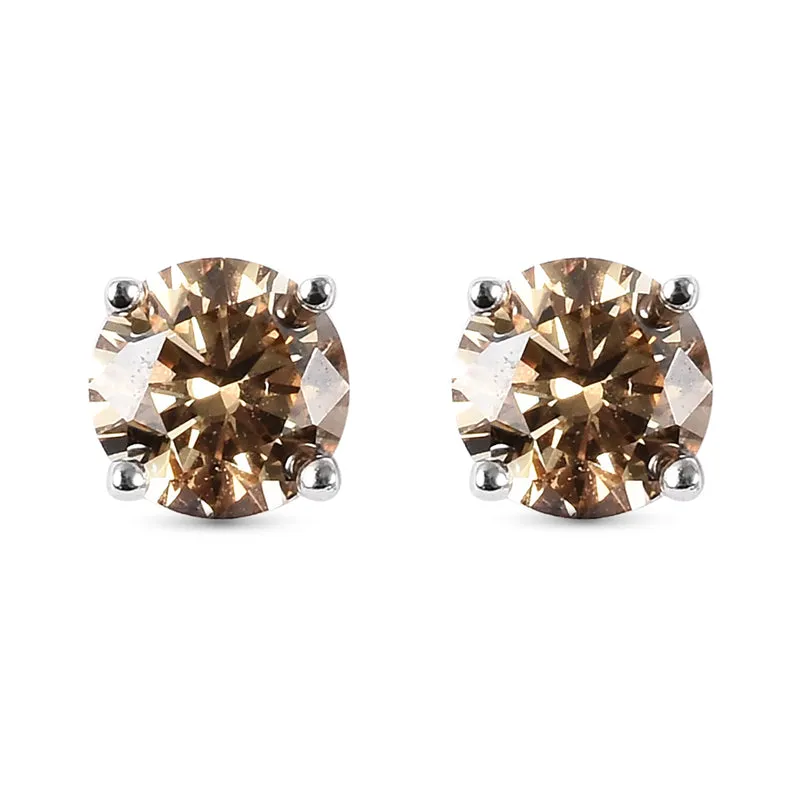 Champagner Moissanit Ohrstecker 925 Silber rhodiniert ca. 0,87 ct
