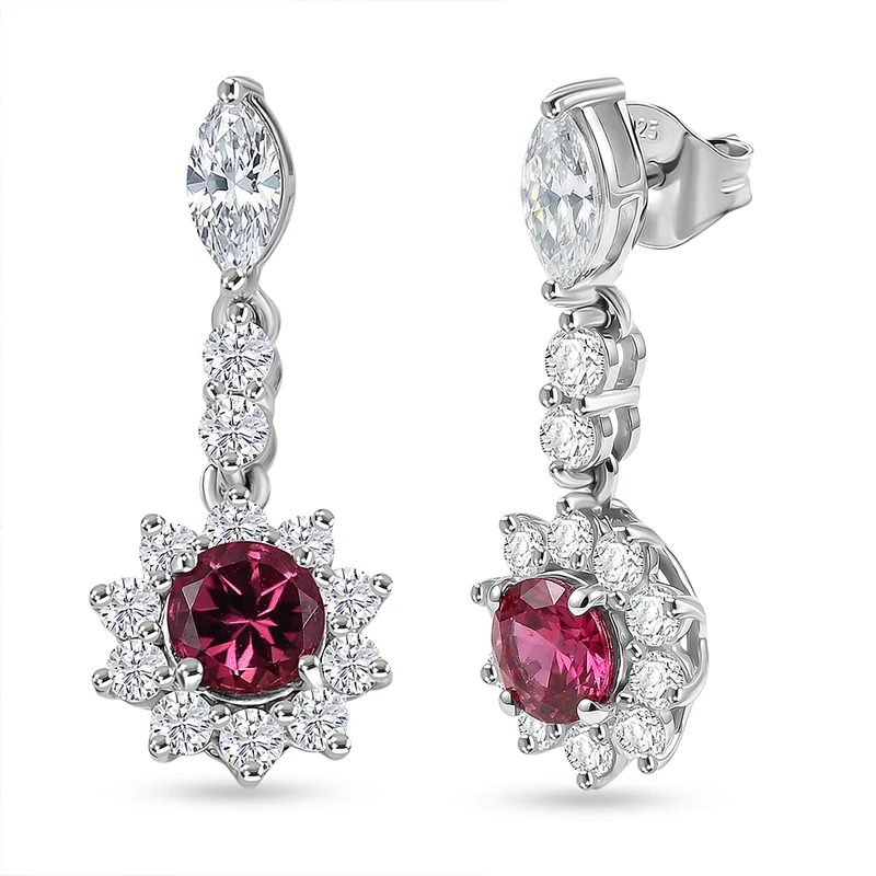 D'Joy AA Rubellit, Moissanit Ohrringe 925 Silber Rhodiniert ca. 2,92 ct. (9-14 Werktage Lieferzeit)