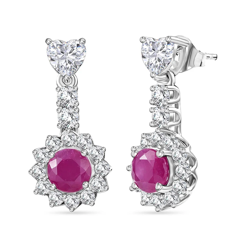 D'Joy AA Burmesischer Rubin, Moissanit Ohrringe 925 Silber Rhodiniert (10-15 Werktage Lieferzeit) ca. 3,82 ct.
