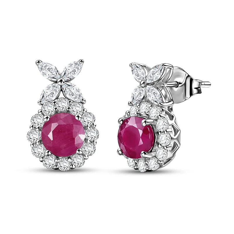 D'Joy AA Burmesischer Rubin, Moissanit Ohrringe 925 Silber Rhodiniert (10-15 Werktage Lieferzeit) ca. 4,22 ct.