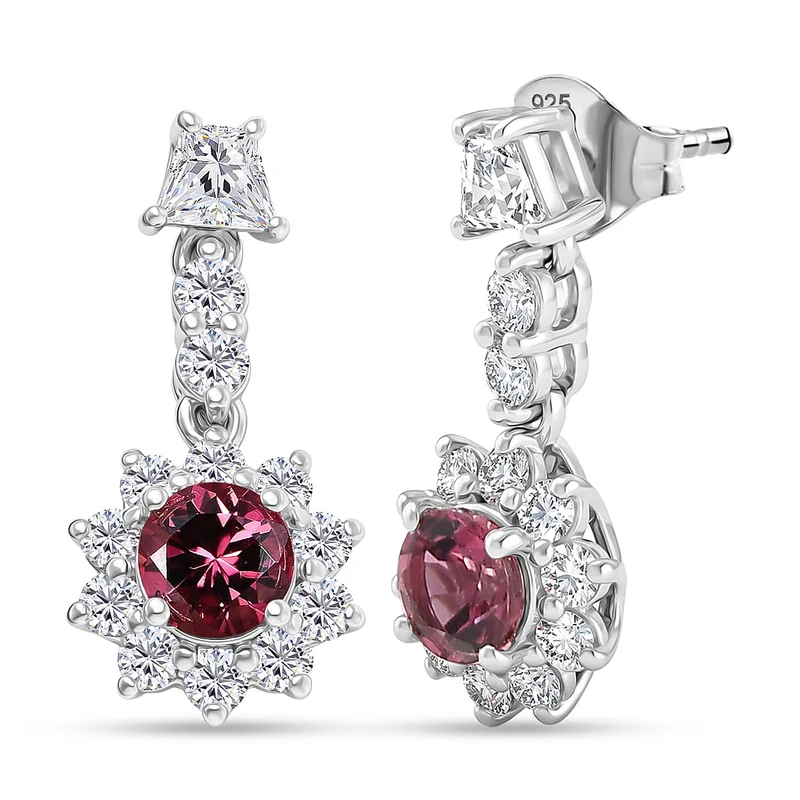 D'Joy AA Rubellit, Moissanit Ohrringe 925 Silber Rhodiniert ca. 2,92 ct. (9-14 Werktage Lieferzeit)