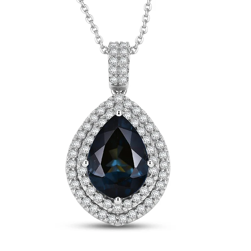 D'Joy AA London Blau Topas, Moissanit Schmuckset (10-15 Werktage Lieferzeit) ca. 45 cm 925 Silber Rhodiniert ca. 5,12 ct.
