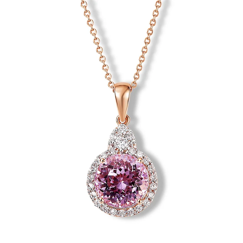 D'Joy AA Martha Rocha Kunzite, Moissanit Schmuckset (10-15 Werktage Lieferzeit) ca. 45 cm 925 Silber 750 Roségold vermeil ca. 4,02 ct.