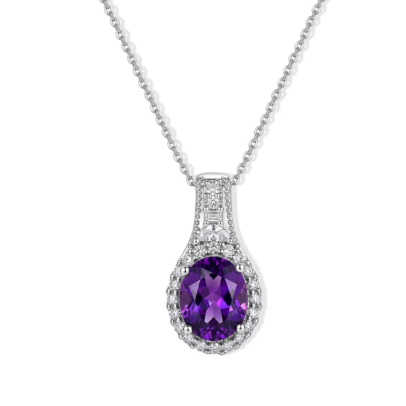 D'Joy AA Sambischer Amethyst, Moissanit Schmuckset (9-14 Werktage Lieferzeit) ca. 45 cm 925 Silber Rhodiniert ca. 2,93 ct.