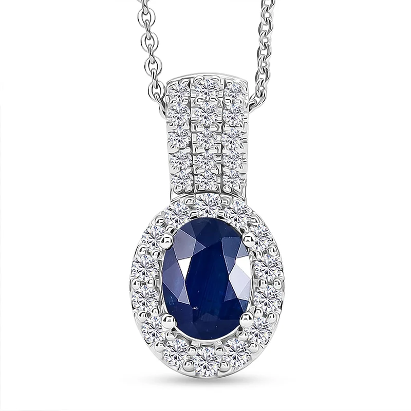 D'Joy AA Kanchanaburi Blauer Saphir, Moissanit Schmuckset (10-15 Werktage Lieferzeit) ca. 45 cm 925 Silber Rhodiniert ca. 1,50 ct.