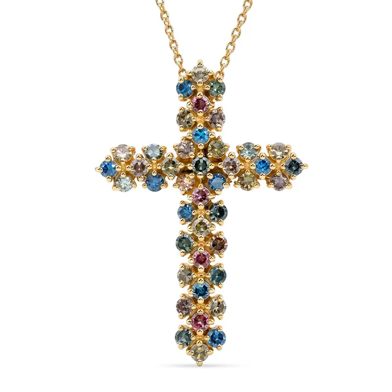 LUXURIANT SI-GH mehrfarbigerLabor Diamant Anhänger mit 45+5cm Kette, 925 Silber 750 Gelbgold Vermeil - 1 ct.