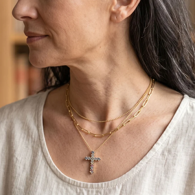 LUXURIANT SI-GH mehrfarbigerLabor Diamant Anhänger mit 45+5cm Kette, 925 Silber 750 Gelbgold Vermeil - 1 ct.