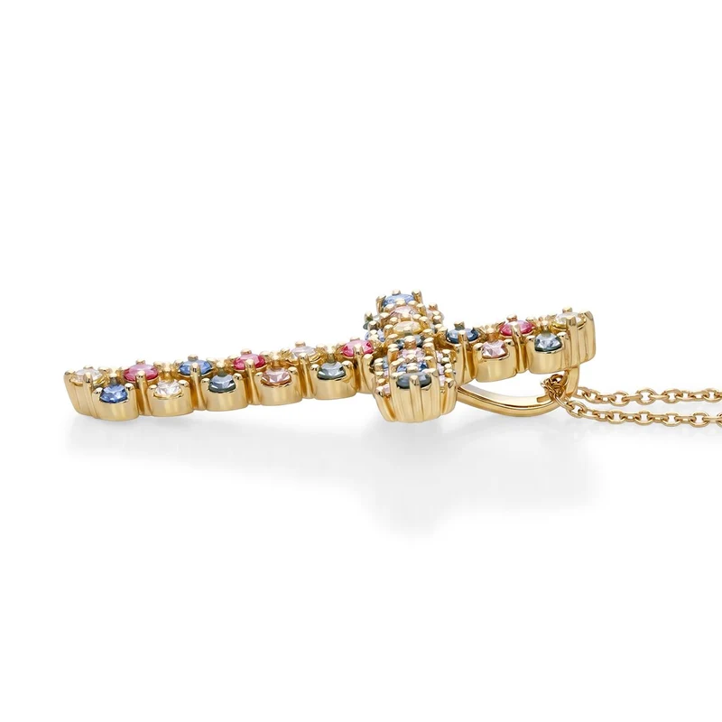 LUXURIANT SI-GH mehrfarbigerLabor Diamant Anhänger mit 45+5cm Kette, 925 Silber 750 Gelbgold Vermeil - 1 ct.