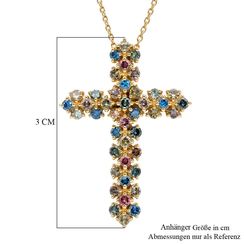 LUXURIANT SI-GH mehrfarbigerLabor Diamant Anhänger mit 45+5cm Kette, 925 Silber 750 Gelbgold Vermeil - 1 ct.
