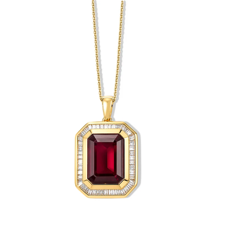 D'Joy AAA afrikanischer Rubin und Diamant Anhänger mit 50cm Kette, 925 Silber 750 Gelbgold Vermeil - 11,31 ct.