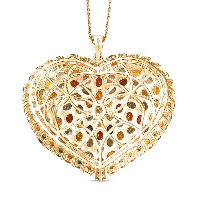D'Joy Mehrfarbig Saphir Schmuckset ca. 50 cm 925 Silber 750 Gelbgold Vermeil ca. 24,48 ct.