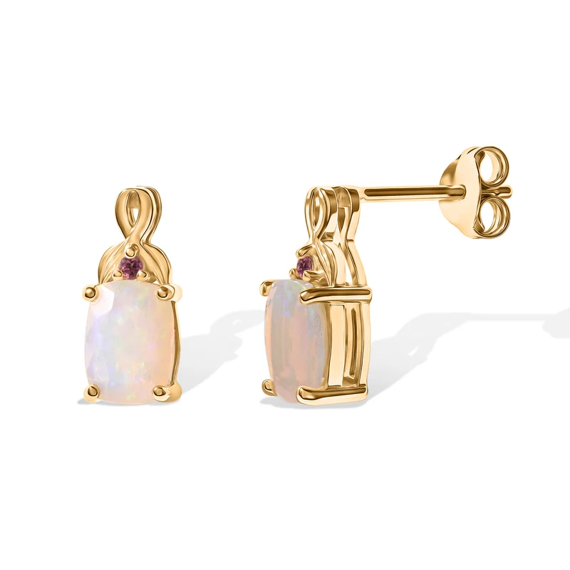 D'Joy AA Natürlicher, äthiopischer Welo Opal, Rosa Turmalin Ohrringe 925 Silber 750 Vergoldet ca. 1.30 ct