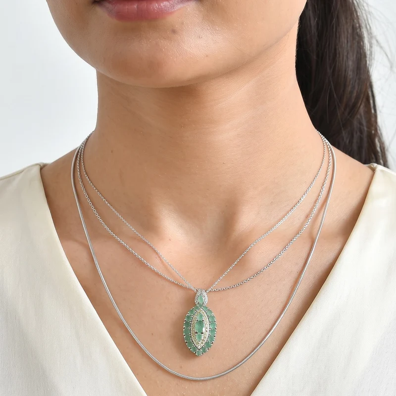 D'Joy Smaragd Schmuckset ca. 50 cm 925 Silber Rhodiniert ca. 3.54 ct