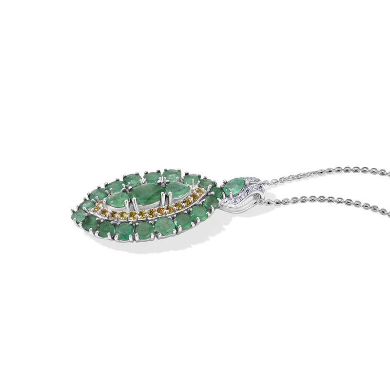 D'Joy Smaragd Schmuckset ca. 50 cm 925 Silber Rhodiniert ca. 3.54 ct