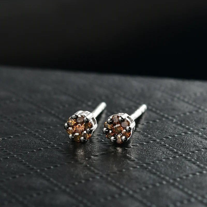 D'Joy Natürlicher Champagner Diamant Ohrringe 925 Silber 750 Roségold Vermeil ca. 0.10 ct