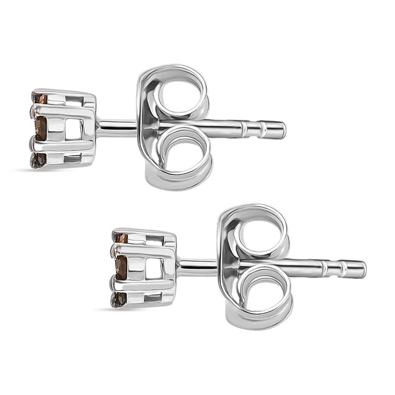 D'Joy Natürlicher Champagner Diamant Ohrringe 925 Silber 750 Roségold Vermeil ca. 0.10 ct