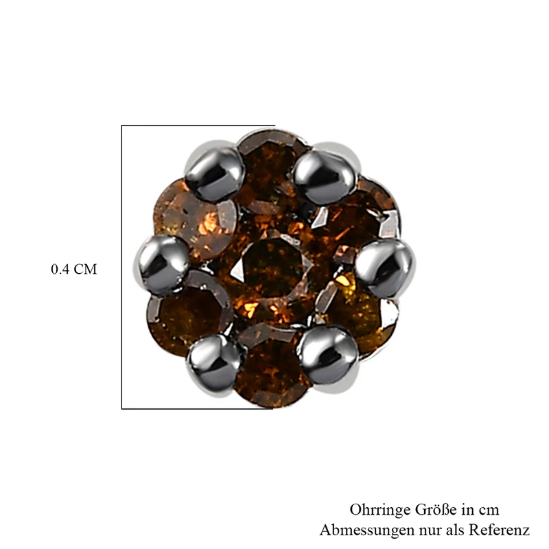 D'Joy Natürlicher Champagner Diamant Ohrringe 925 Silber 750 Roségold Vermeil ca. 0.10 ct