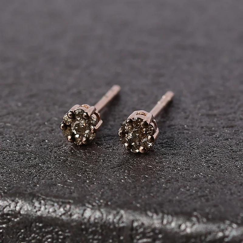 D'Joy Natürlicher Champagner Diamant Ohrringe 925 Silber 750 Roségold Vermeil ca. 0.10 ct