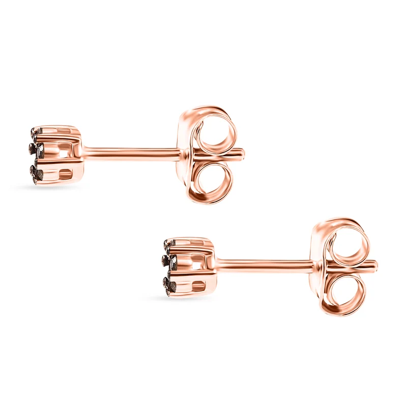 D'Joy Natürlicher Champagner Diamant Ohrringe 925 Silber 750 Roségold Vermeil ca. 0.10 ct