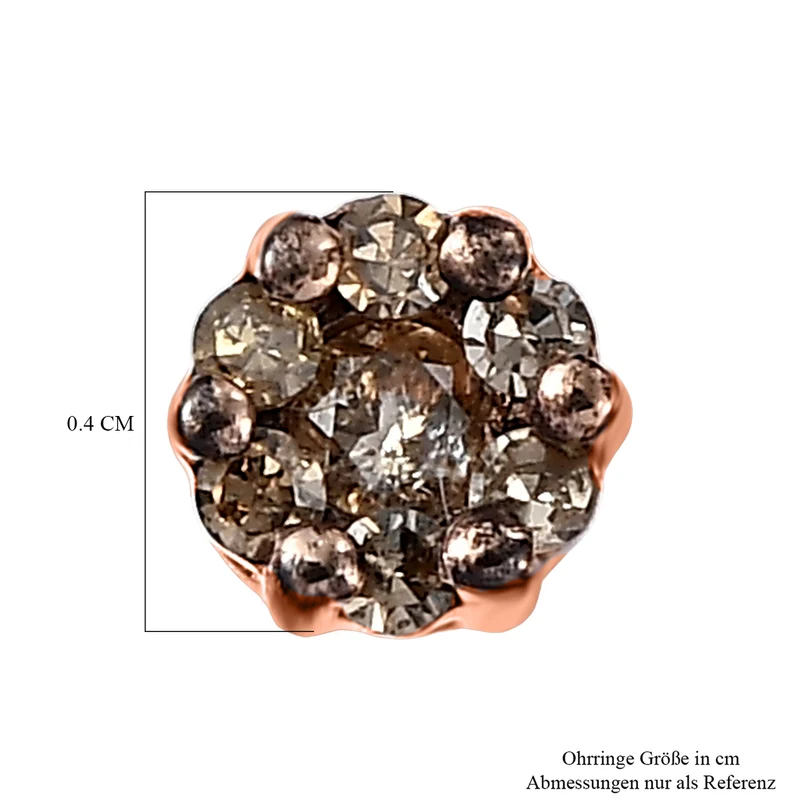 D'Joy Natürlicher Champagner Diamant Ohrringe 925 Silber 750 Roségold Vermeil ca. 0.10 ct