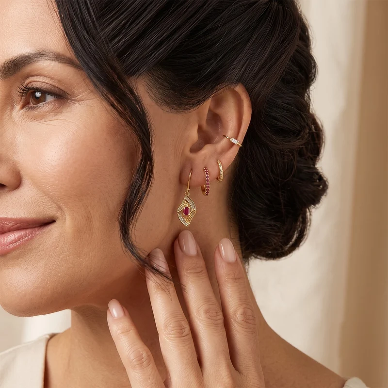 EverTrue AAA afrikanische Rubin (Fissure gefüllt) und Moissanit Ohrringe, Bronze mit Gelbgold E-Beschichtung - 1,20 ct.
