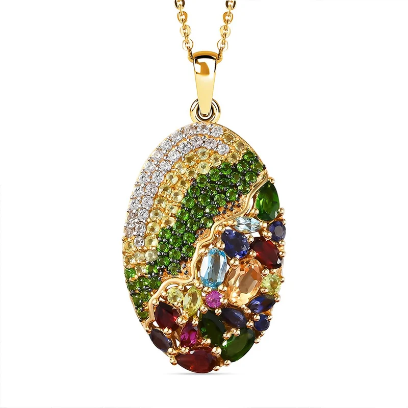 GP Italienische Garten Kollektion - Mehrfarbiger Edelstein-Anhänger mit Kette, 925 Silber Gelbgold Vermeil ca. 4,46 ct