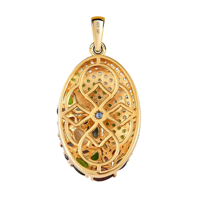 GP Italienische Garten Kollektion - Mehrfarbiger Edelstein-Anhänger mit Kette, 925 Silber Gelbgold Vermeil ca. 4,46 ct