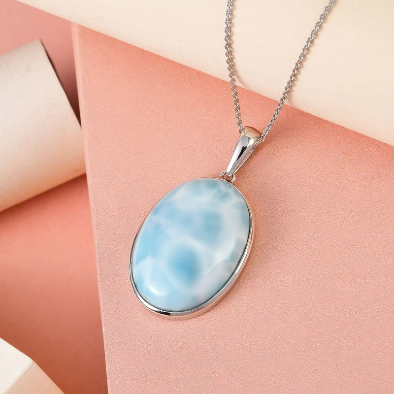 Larimar Anhänger mit Kette, 925 Silber platiniert ca. 28.65 ct