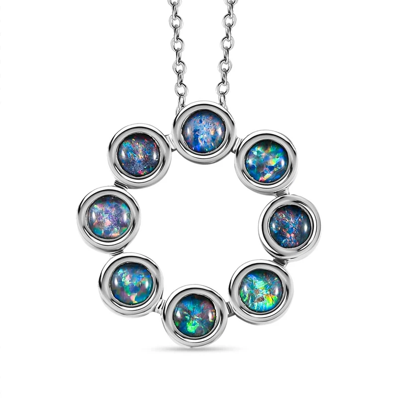 Boulder Opal Triplett-Anhänger mit Kette, 925 Silber platiniert ca. 1.87 ct