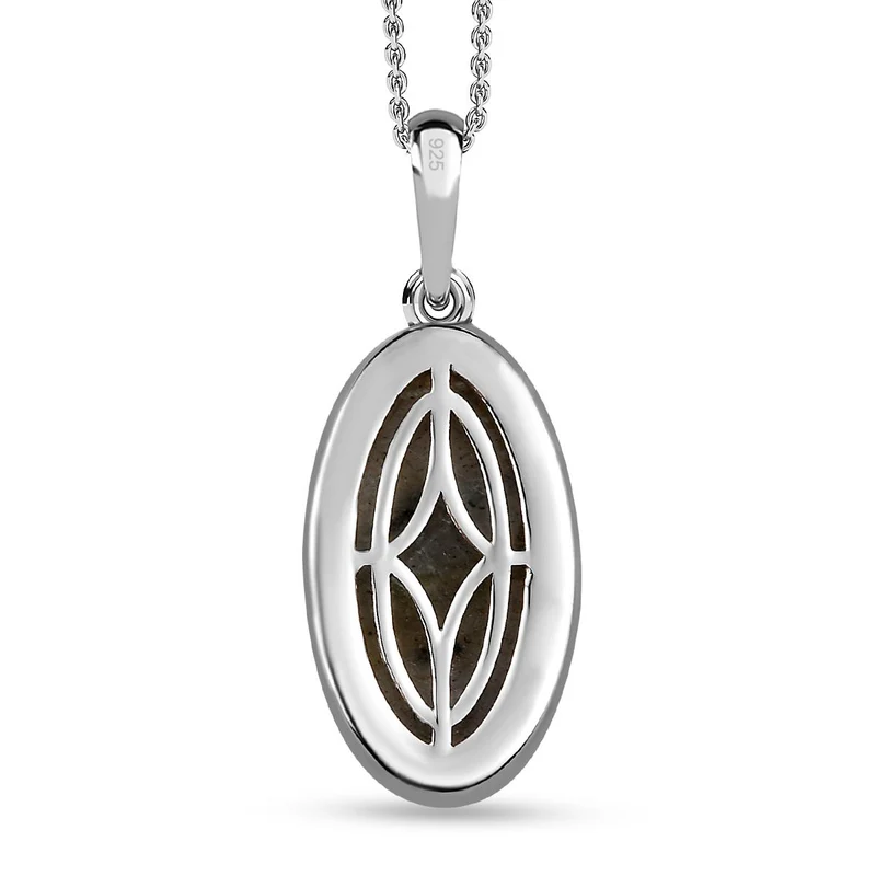 Feuer Labradorit-Anhänger mit Kette, 925 Silber platiniert ca. 9.37 ct