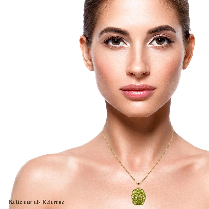 Natürlicher Peridot-Anhänger mit Kette, 925 Silber vergoldet ca. 15.45 ct