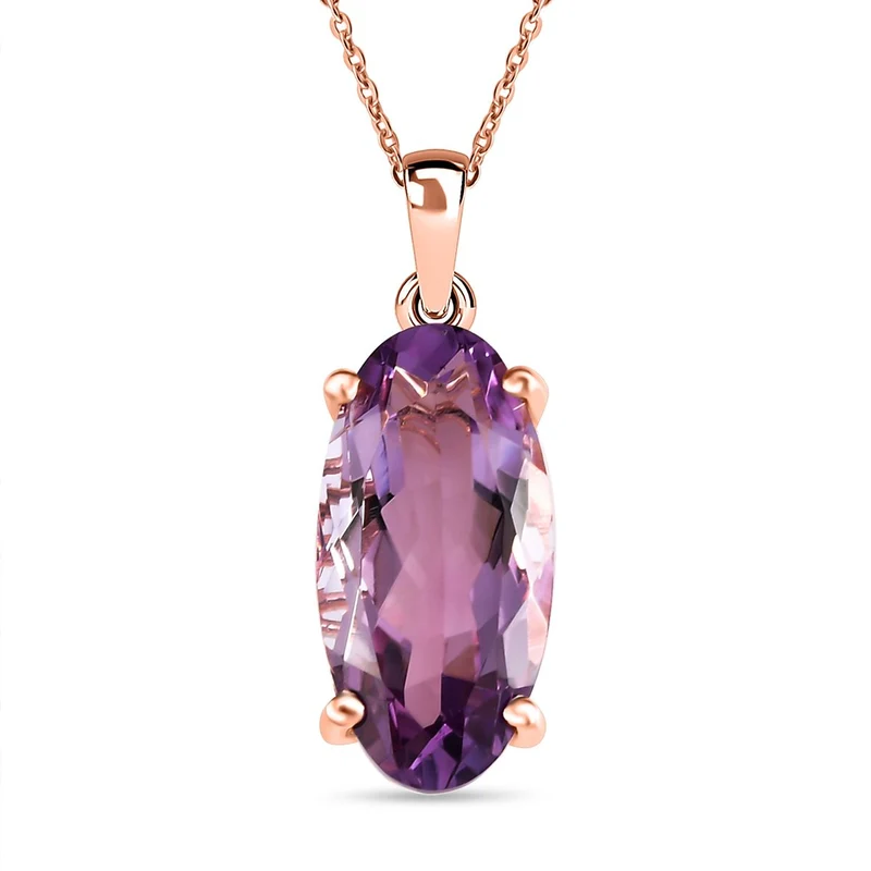 Rose de France Amethyst Anhänger mit Kette, 925 Silber rosévergoldet ca. 8.49 ct