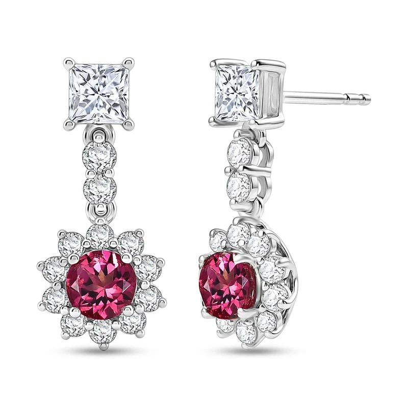D'Joy AA Rubellit, Moissanit Ohrringe 925 Silber Rhodiniert ca. 2,92 ct. (9-14 Werktage Lieferzeit)