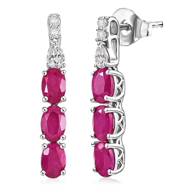 D'Joy AA Burmesischer Rubin, Moissanit Ohrringe 925 Silber Rhodiniert ca. 4,36 ct. (9-14 Werktage Lieferzeit)