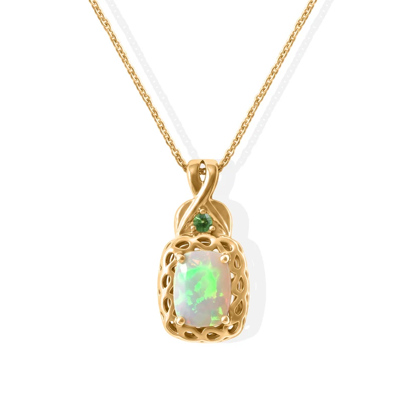 D'Joy AA Natürlicher, äthiopischer Welo Opal, Tsavorite Granat Schmuckset ca. 50 cm 925 Silber 750 Vergoldet und Nickelfreies Messing 750 Vergoldet ca. 1.00 ct